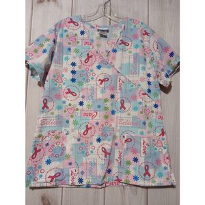 SB Scrubs Top Ladies Medium Breast Cancer Awareness‎